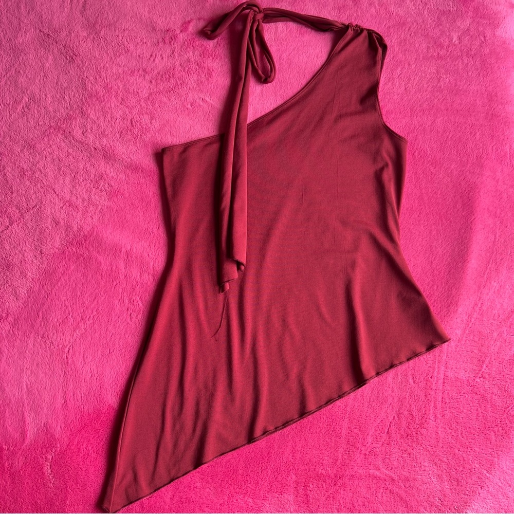 Wetseal Y2K burnt Red Asymmetrical Top with Attached scarf sz large